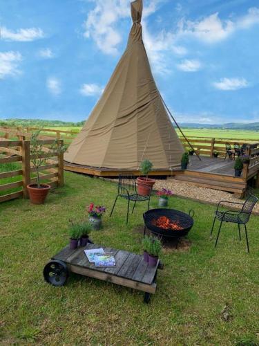 Burtree Country House Tipi's Treehouse & Lodge & house rooms with hot tubs in a private garden