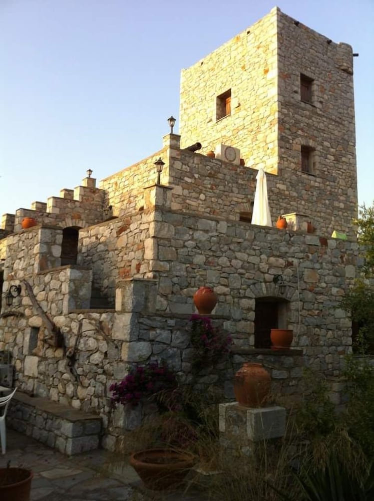 Charouda stone tower xenonas in Kalamata, Greece