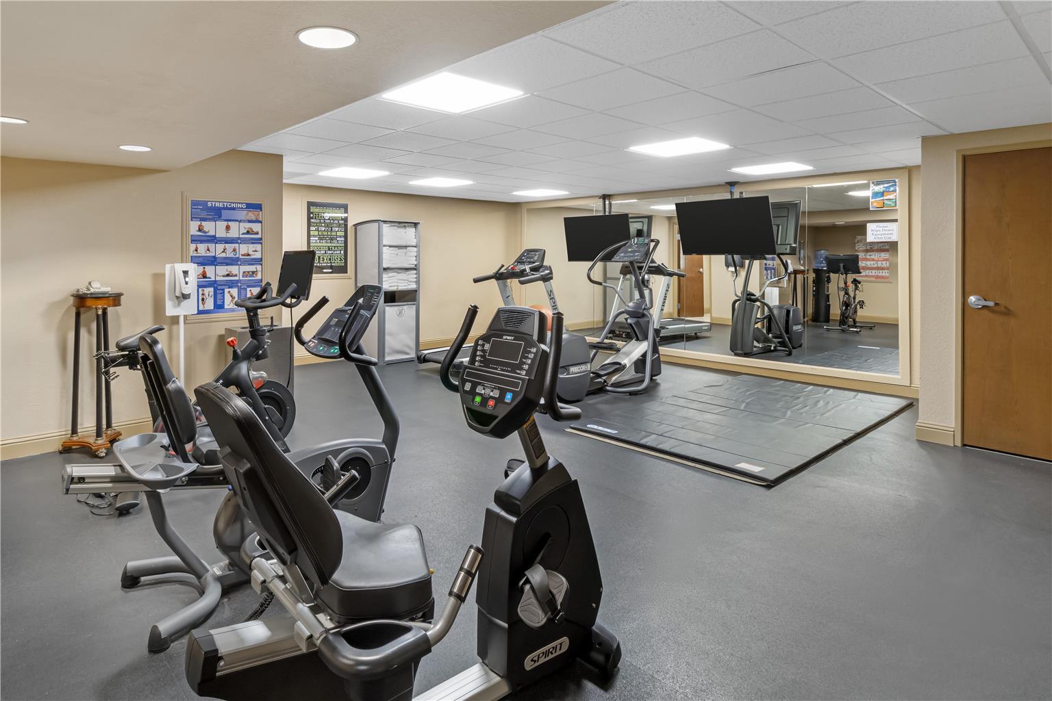 The fitness center offers modern equipment for guests who want to maintain their routine while exploring Reno and Verdi outdoor recreation.