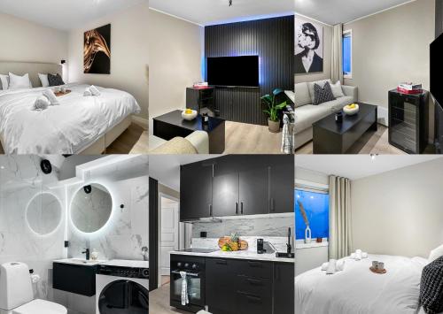 King bed Renovated 2024 2BR Behind Bryggen — 4-Star Luxury Hotel in Bergen, Norway