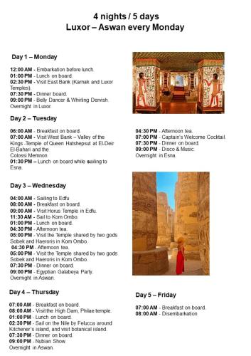 Mazaj Tamr Nile Cruise 04 Nights Every Monday from Luxor 03 Nights Every Friday from Aswan