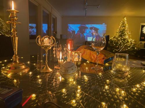 Sjoutsikt Rod Trastuga Med Traditionellt Yttre Skandinavisk Modernt Inre Och Alla Bekvamligheter Sol Hela Dagen Pa Stora Altanen Tryggt Vinterbonat Fiske Bat — Skinnskatteberg