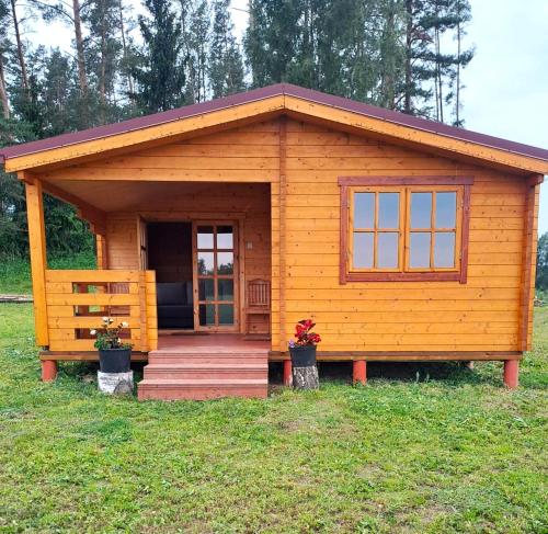 Atpūta Priedītēs koka namiņi pie Tērvetes Dabas parka ar zirgiem ponijiem un dabas tuvumu in Tervete, Latvia