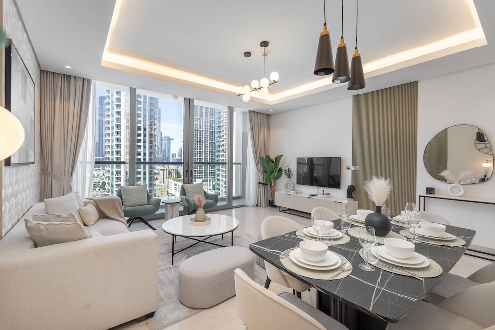 Free housekeeping visits during your stay StayShort 3 Bedroom Apartment in Sterling West with Full Burj Khalifa Views — 4-Star Luxury Hotel in Dubai, United Arab Emirates