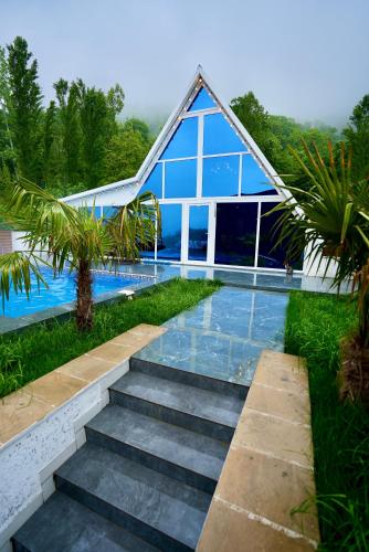 White Aframe with heated pool in Qutqashen, Azerbaijan