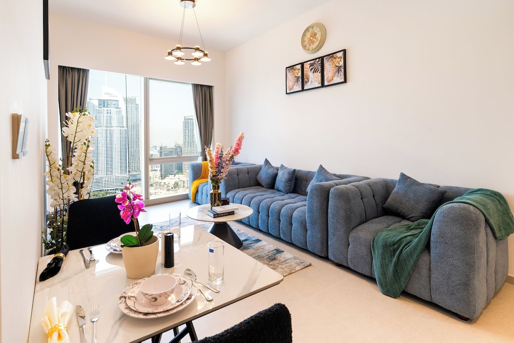 Burj Khalifa & Fountain View Living & Bedroom — 4-Star Luxury Hotel in Dubai, United Arab Emirates