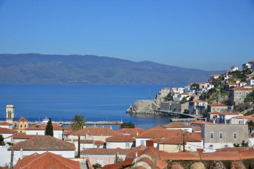 Hydra town Relaxing patio Panoramic sea view in Ydra, Greece