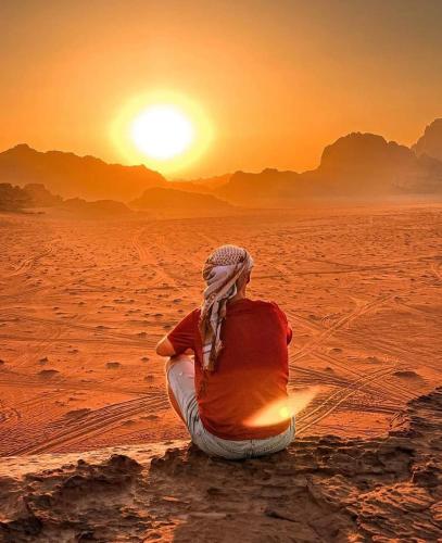 The sunset of Wadi Rum in Wadi Rum, Jordan