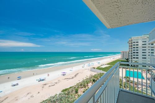 Large oceanfront balcony with pool & beach access located on the no drive beach in New Smyrna Beach, United States