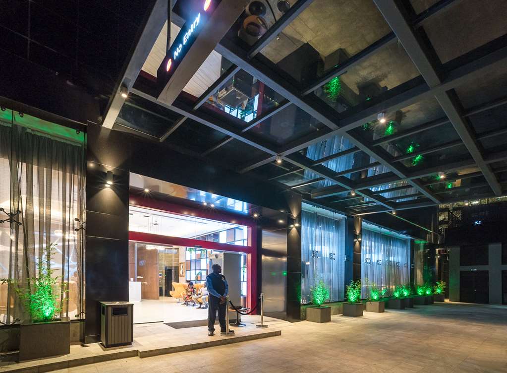 main entrance at night
