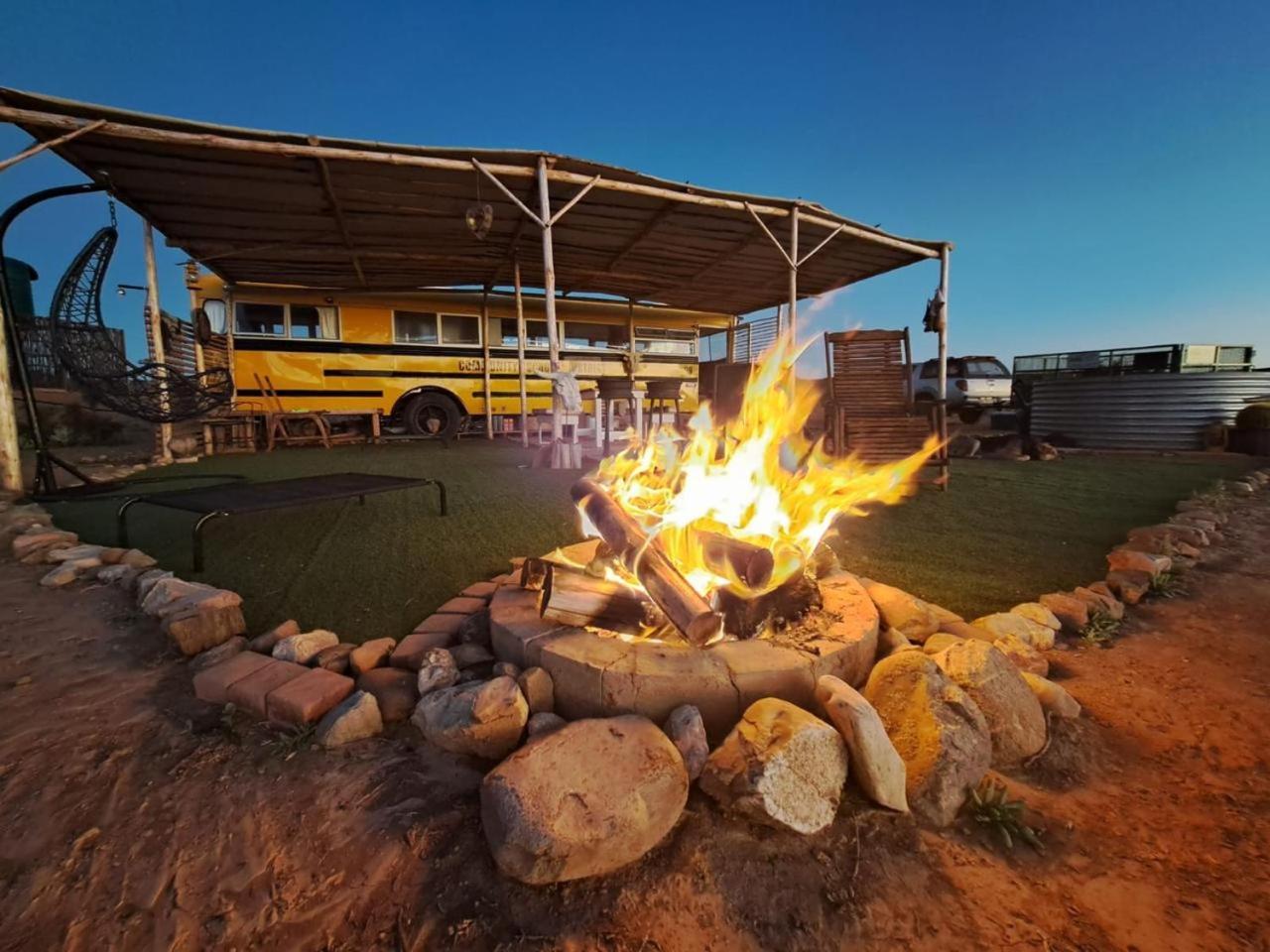 Yellow Karoo school bus in Ladismith, South Africa