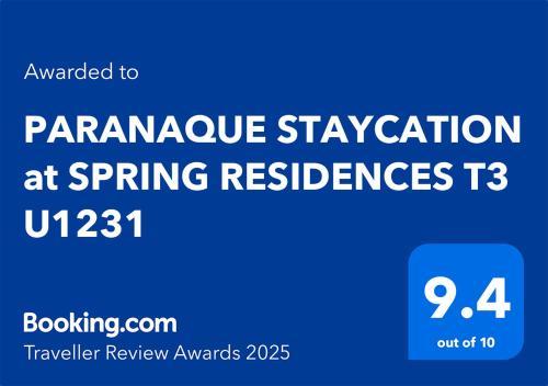Paranaque Staycation At Spring Residences T3 U1231 — 4-Star Luxury Hotel in Manila, Philippines