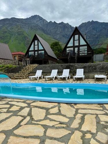 Morning Star Kazbegi in Step'antsminda, Georgia