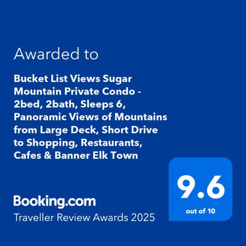 Bucket List Views Sugar Mountain Private Condo 2bed 2bath Sleeps 6 Panoramic Views of Mountains from Large Deck Short Drive to Shopping Restaurants Cafes & Banner Elk Town — 4-Star Luxury Hotel in Banner Elk, United States