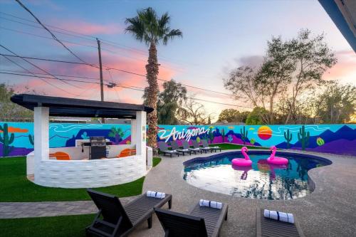 Poolside Paradise Big Backyard Arcade Mural in Mesa, United States
