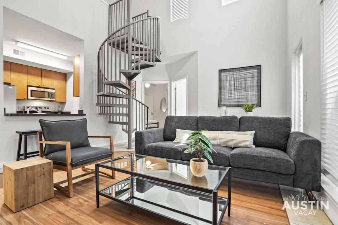 Spiral Stairs to Loft Bedroom Balcony with Shade — 4-Star Luxury Hotel in Austin, United States
