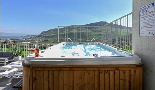 Magdala Infront Sea of Galilee and Mount Harbel in Unknown City, Israel