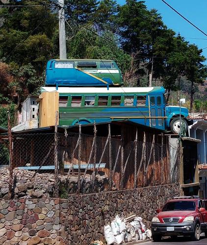 El Destino Rooftop Converted Chicken Bus in San Marcos La Laguna, Guatemala
