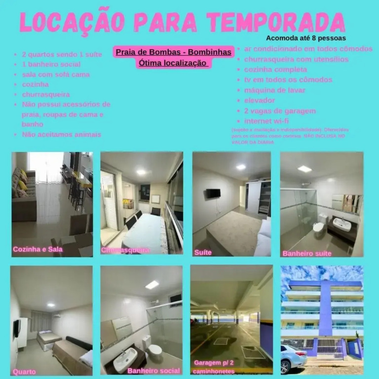 Aluguel de Apartamento 2 quartos sendo 1 suíte para 6 pessoas em Bombas