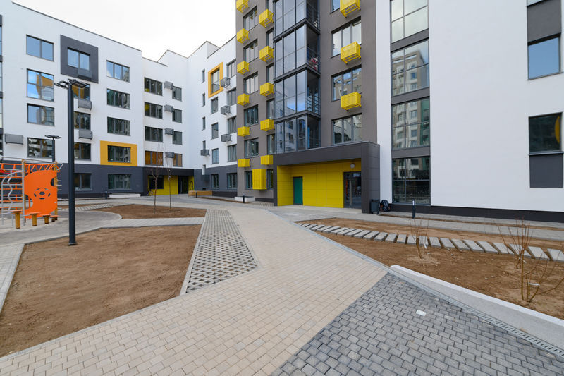 Five stars on the street of the 50 letiya VLKSM in Izhevsk, Russia