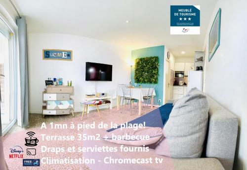 Les Nereides T3 a 50m de la Plage Clim Terrasse & Bbq Wifi Netflix in Valras-Plage, France
