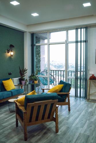 Steampunk style apartment with city view